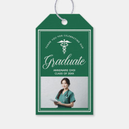 グリーンホワイトメディカルスクールフォト卒業パーティー ギフトタグ