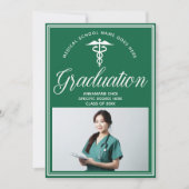 グリーンホワイトメディカルスクールフォト卒業パーティー 招待状 (正面)