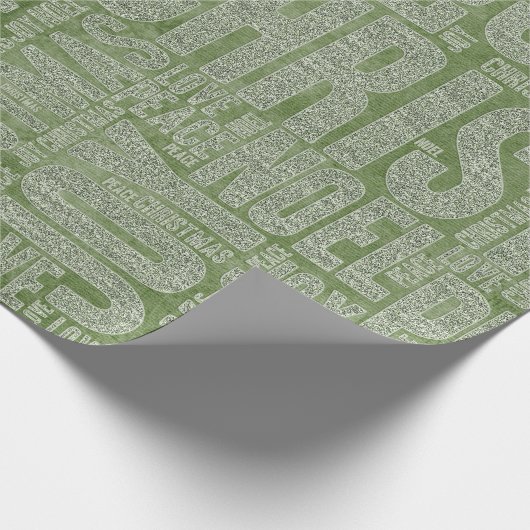 グリーンホワイトモダンタイポグラフィクリスマスプレゼント ラッピングペーパー (角)