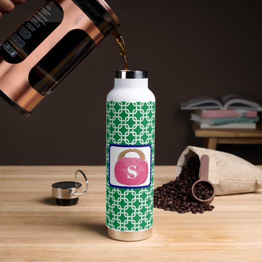 グリーンホワイトリンクパターンピンクバミューダバッグ財布 ウォーターボトル (コーヒー)