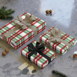 グリーンホワイトレッドのギンガムクリ市松模様にス ラッピングペーパー