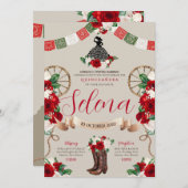 グリーンホワイトレッドチャロキンセアニェラパペルピカド 招待状 (正面/裏面)