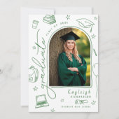 グリーンホワイトレトロ写真卒業発表 案内状 (正面)