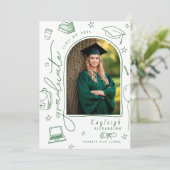 グリーンホワイトレトロ写真卒業発表 案内状 (スタンド正面)