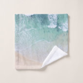 グリーンホワイトレースビーチ砂と海岸 バスタオルセット (ウォッシュタオル)