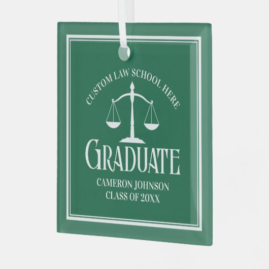 グリーンホワイトロースクール卒業クリスマス ガラスオーナメント (正面左)