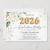 グリーンホワイトローズフローラクラス2025卒業 招待状 (正面)
