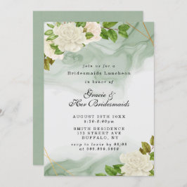 グリーンホワイトローズブリデスメイドランチョン招待状