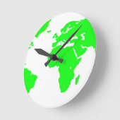 グリーンホワイトワールドマップ ラウンド壁時計 (傾斜)