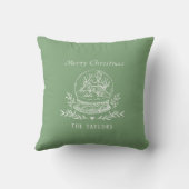 グリーンホワイトヴィンテージスノーグローブクリスマス クッション (裏面)