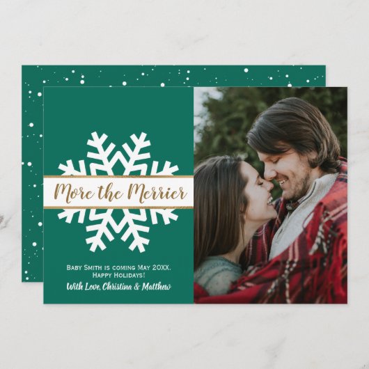 グリーンホワイト写真クリスマス妊娠発表 案内状 (正面/裏面)