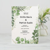 グリーンホワイト図解入りの、写真付きのフローラ結婚式招待状 招待状 (スタンド正面)