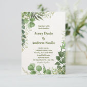 グリーンホワイト図解入りの、写真付きのフローラ結婚式招待状 招待状 (スタンド正面)