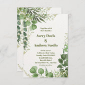 グリーンホワイト図解入りの、写真付きのフローラ結婚式招待状 招待状 (正面/裏面)