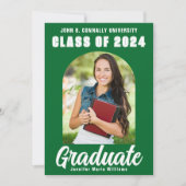 グリーンホワイト大学院モダン写真はっきりした卒業 案内状 (正面)