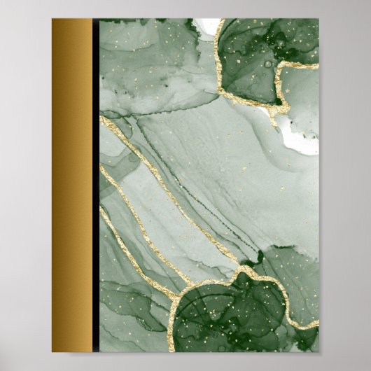 グリーンホワイト大理石/ブラック金ゴールドア縁どート ポスター (正面)
