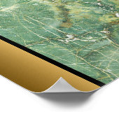 グリーンホワイト大理石/ブラック金ゴールドア縁どート ポスター (角)