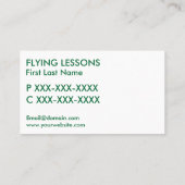 グリーンホワイト小飛行機飛んでいるパイロット名刺 名刺 (裏面)