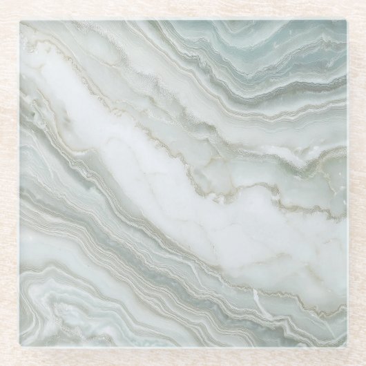 グリーンホワイト抽象芸術大理石 ガラスコースター (正面)