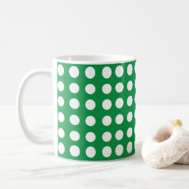 グリーンホワイト水玉模様かわいいレトロ コーヒーマグカップ