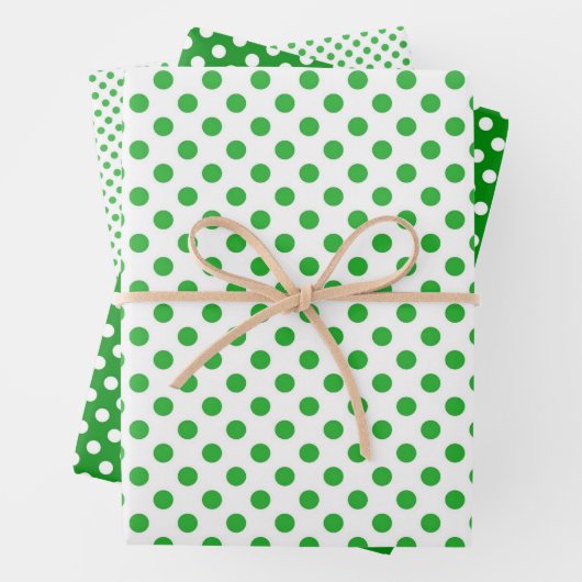 グリーンホワイト水玉模様クリスマス ラッピングペーパーシート (インサイチュ)