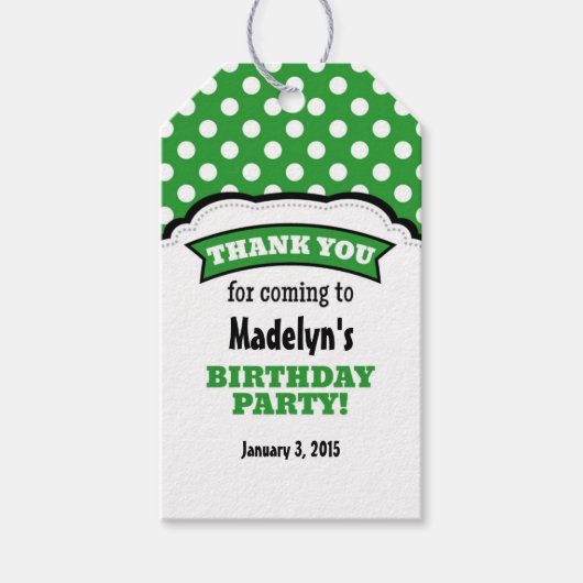グリーンホワイト水玉模様誕生日サンキューラベル ギフトタグ (正面)
