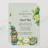 グリーンホワイト牡丹エレガントバチェロレッテ 招待状 (正面/裏面)