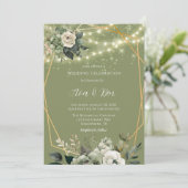 グリーンホワイト牡丹ラ結婚イツお祝い 招待状 (スタンド正面)