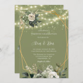 グリーンホワイト牡丹ラ結婚イツお祝い 招待状 (正面/裏面)