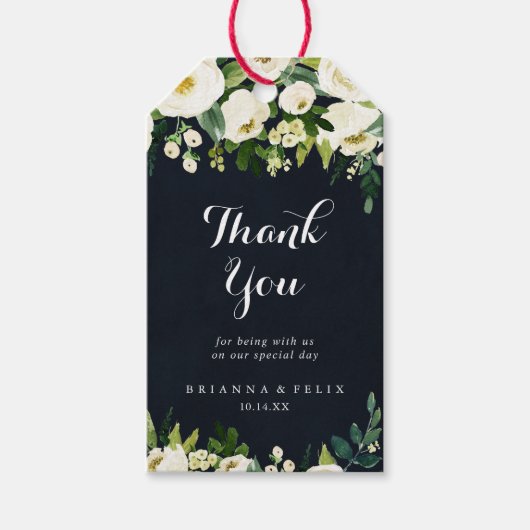 グリーンホワイト王室のフローラブルー結婚ズ・サンキュー ギフトタグ (正面)