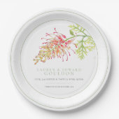 グリーンホワイト結婚の花の水色 ペーパープレート (正面)