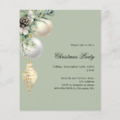 グリーンホワイト金ゴールドデコールクリスマスパーティの招待状 (正面)