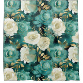 グリーンホワイト金ゴールドバラフローラ シャワーカーテン (正面)