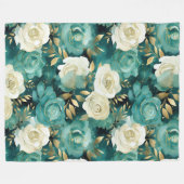 グリーンホワイト金ゴールドバラフローラ フリースブランケット (正面(横))