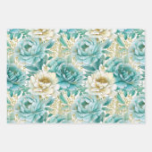 グリーンホワイト金ゴールドバラフローラ ラッピングペーパーシート (正面3)