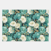 グリーンホワイト金ゴールドバラフローラ ラッピングペーパーシート (正面)