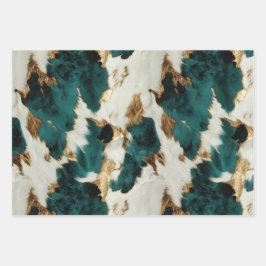 グリーンホワイト金ゴールドヒョウ ラッピングペーパーシート