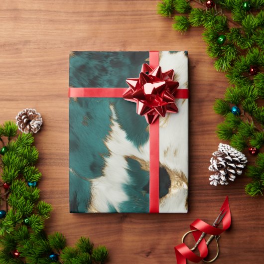 グリーンホワイト金ゴールドヒョウ ラッピングペーパー (クリスマスギフト)