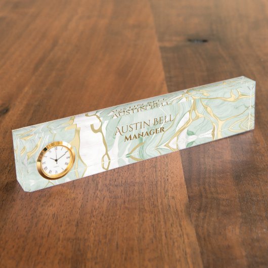 グリーンホワイト金ゴールド大理石パーソナライズされた デスクネームプレート (側面)