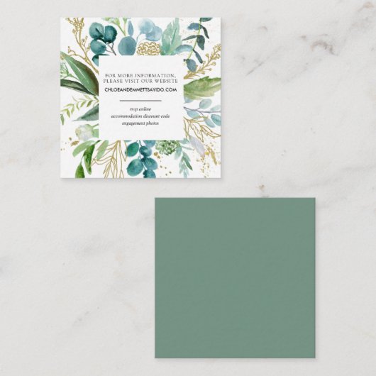 グリーンホワイト金ゴールド植物学結婚のウェブサイト エンクロージャーカード (正面/裏面)