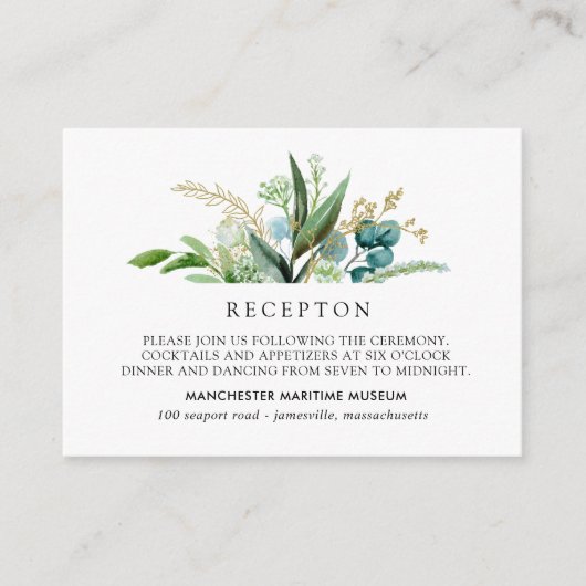 グリーンホワイト金ゴールド植物結婚披露宴 エンクロージャーカード (正面)