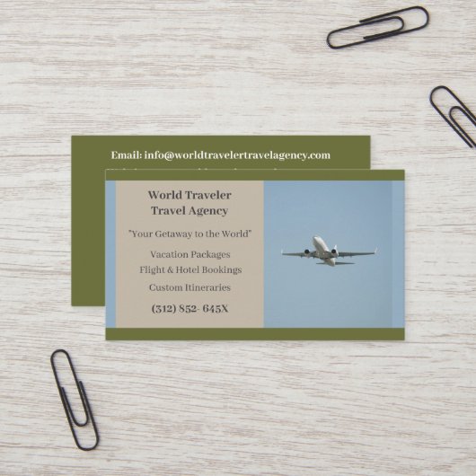 グリーンホワイト飛行機代理機飛行機旅行代理店 名刺 (正面/裏面インサイチュ)