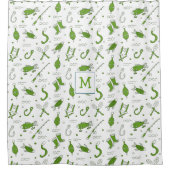 グリーンホワイト魚釣りシームレスパタモノグラムのーン シャワーカーテン (正面)