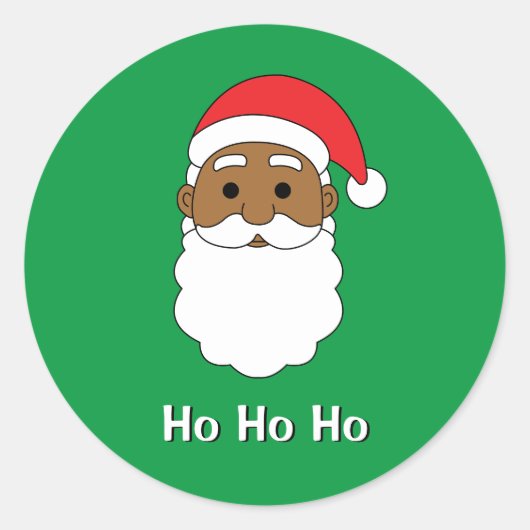 グリーンホーホーホアフリカンアメリカンサンタクロース家族 ラウンドシール (正面)
