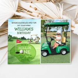 グリーンホールインワンゴルフ1stバースデーパー – ティー写真 招待状