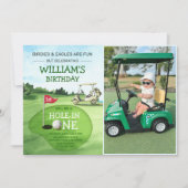 グリーンホールインワンゴルフ1stバースデーパー – ティー写真 招待状 (正面)