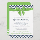 グリーンボウとジグザグベビーシャワー 招待状 (正面/裏面)