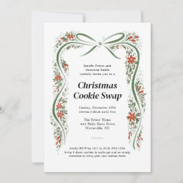 グリーンボウとポインセティアスクリスマスホリデー 招待状