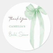 グリーンボウのブライダルシャワーのお礼 ラウンドシール (正面)