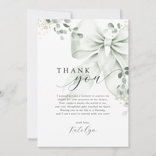 グリーンボウのブライダルシャワー サンキューカード (正面)